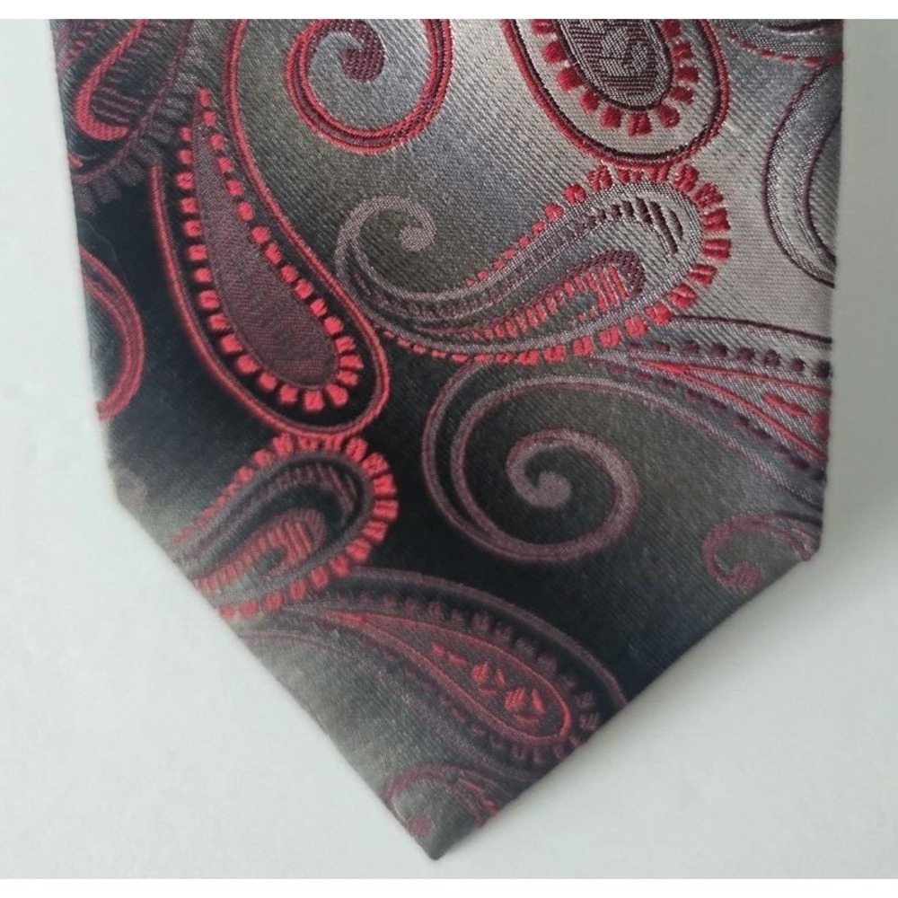 Handmade 100% Silk Paisley‎ Tie Silver Grey Red Ombre Jacquard Mens Necktie
